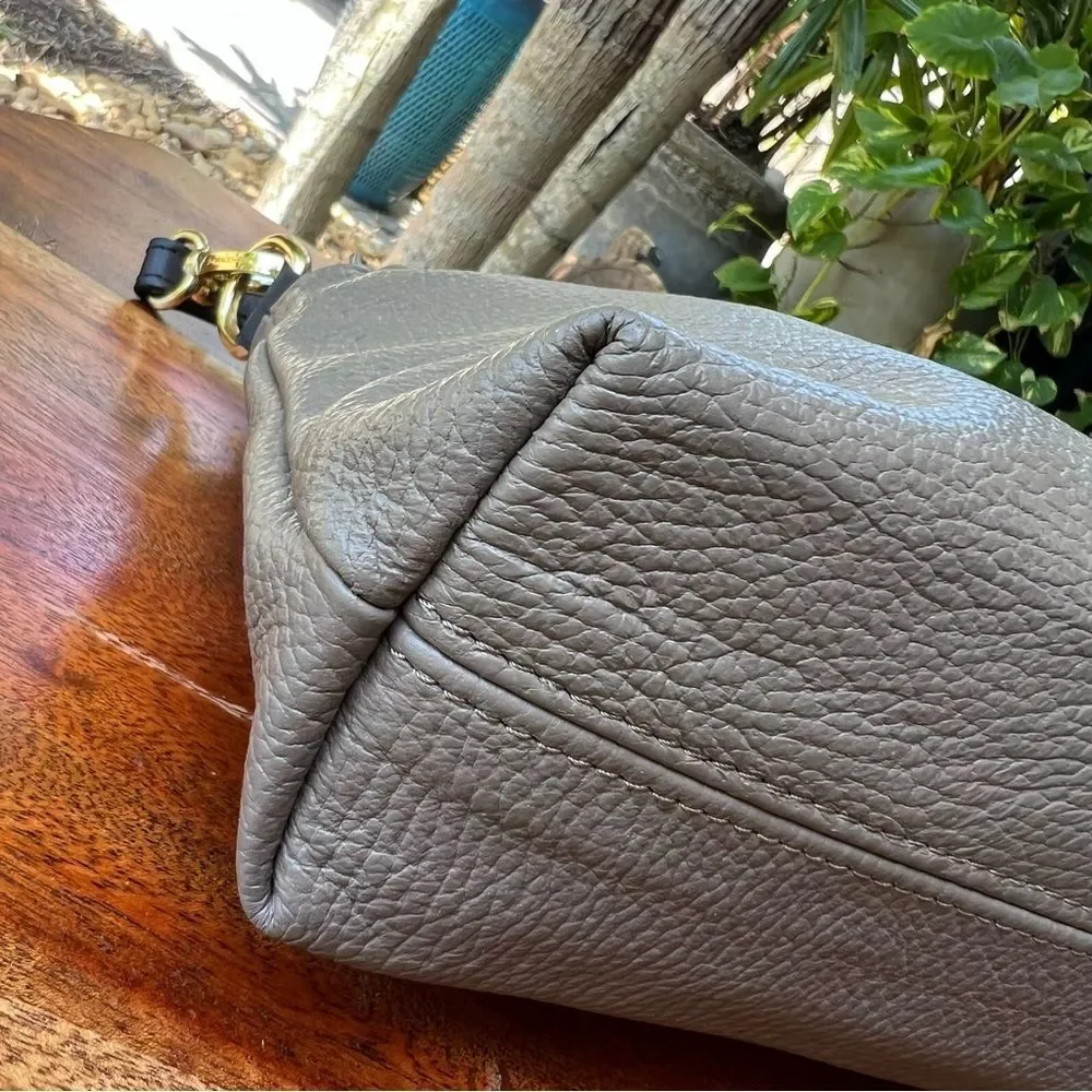 VALENTINA Vachetta Italian Small Leather Bag Taupe Gold Hardware